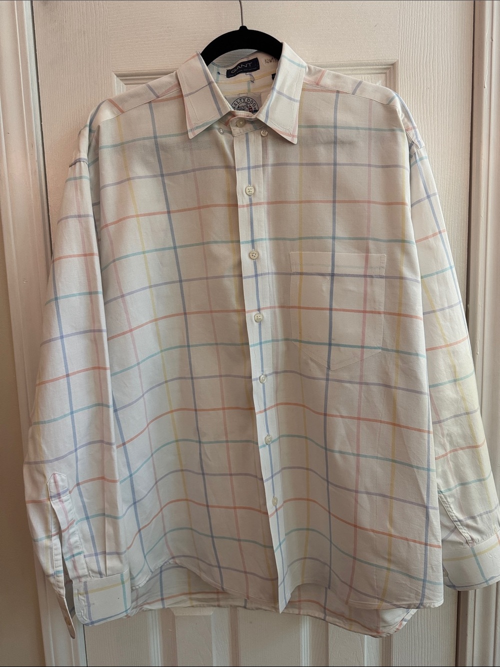 SALTY DOG • GANT Vintage 90s Mens Plaid Pastel Button Down Shirt Size Medium